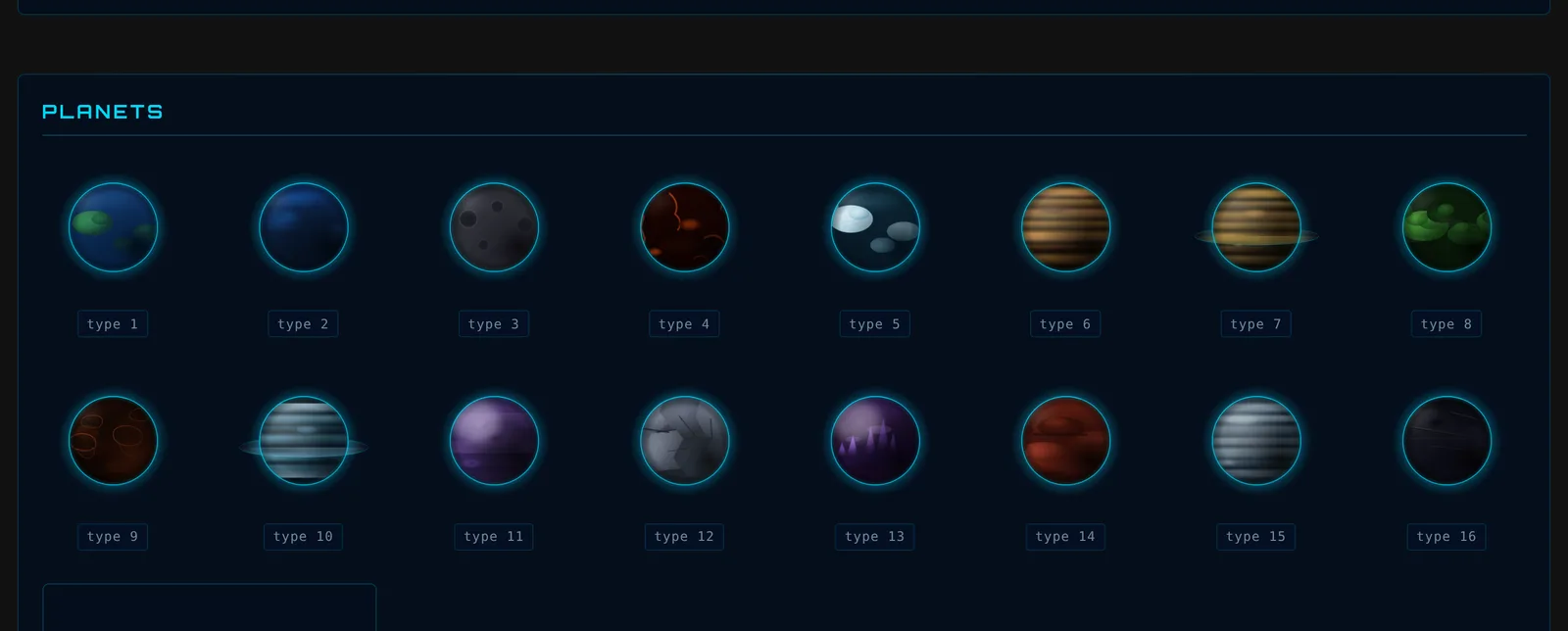 e-xode ROM — galerie des types de planètes du jeu